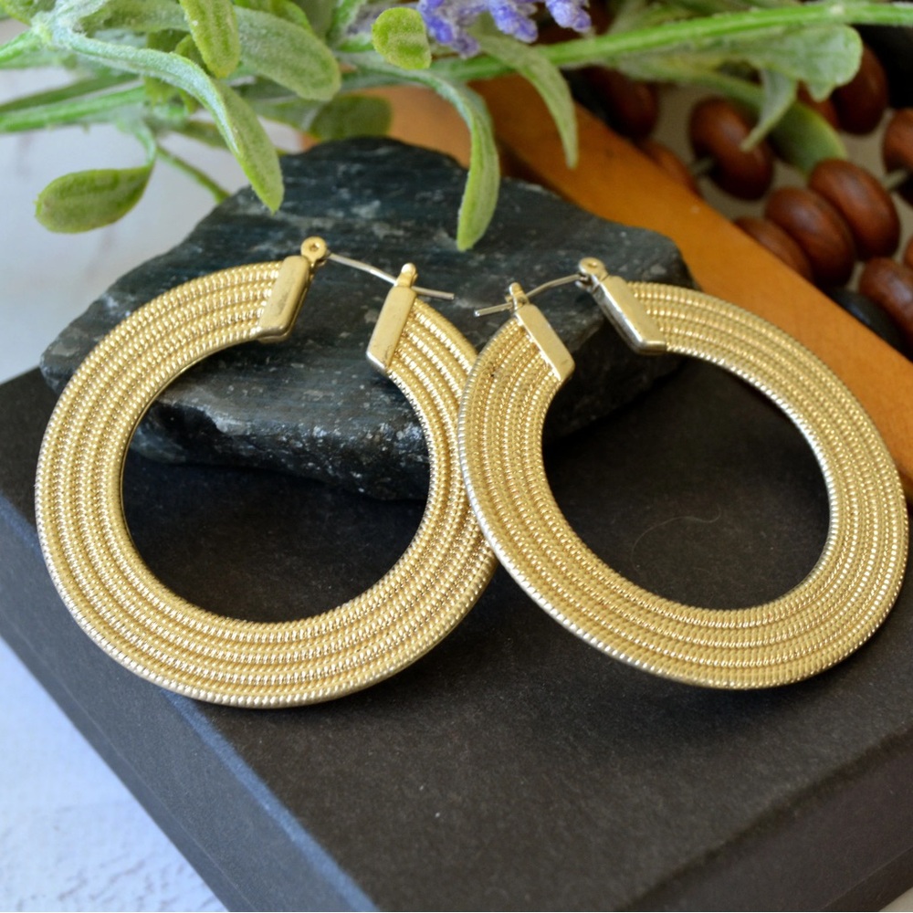 Lia Sophia Nottingham Satin Goldtone Hoop Earrings 1.75"